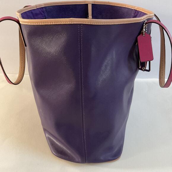 Coach Metro Large Leather Tote Shoulder Bag Handbag Purse Purple F31326 Classic - Picture 12 of 16